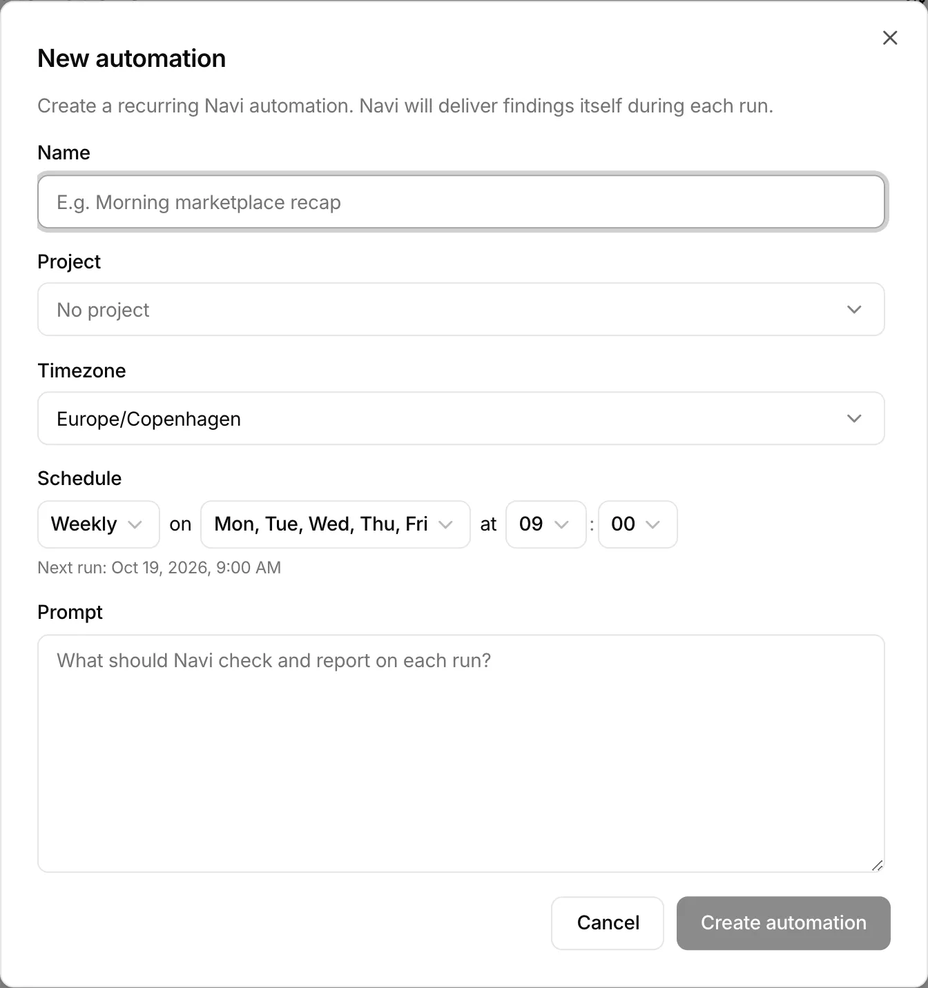 The New automation form