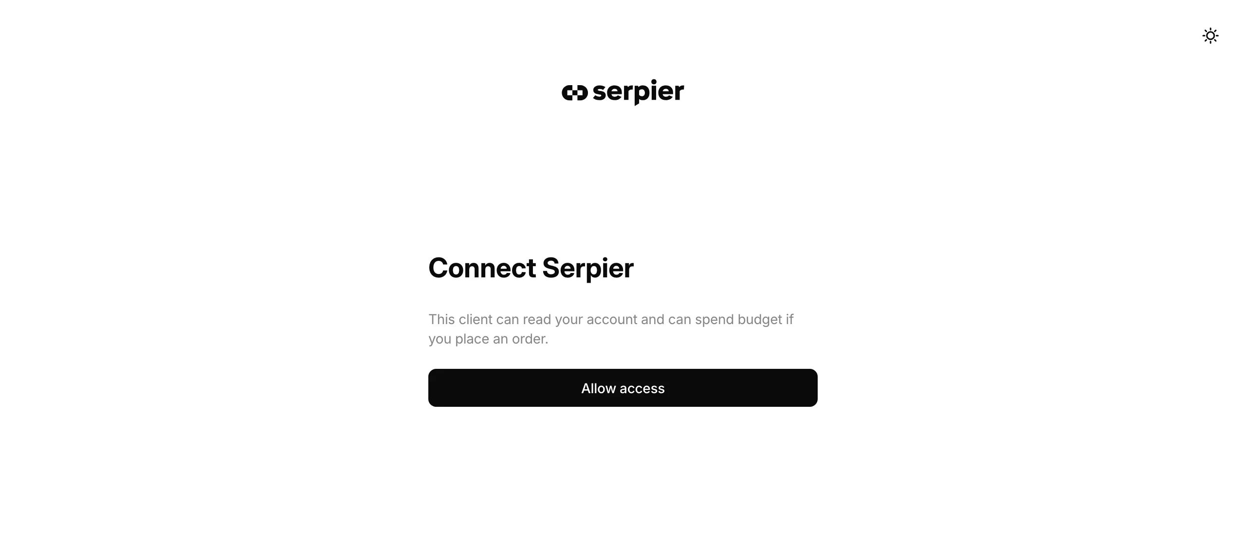 The Connect Serpier screen with the Allow access button