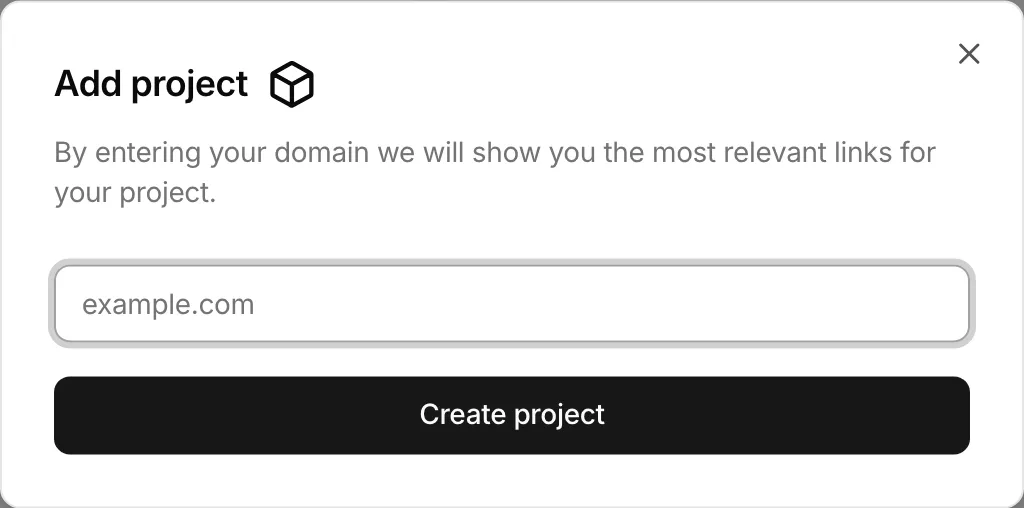 The Add project dialog with a domain field